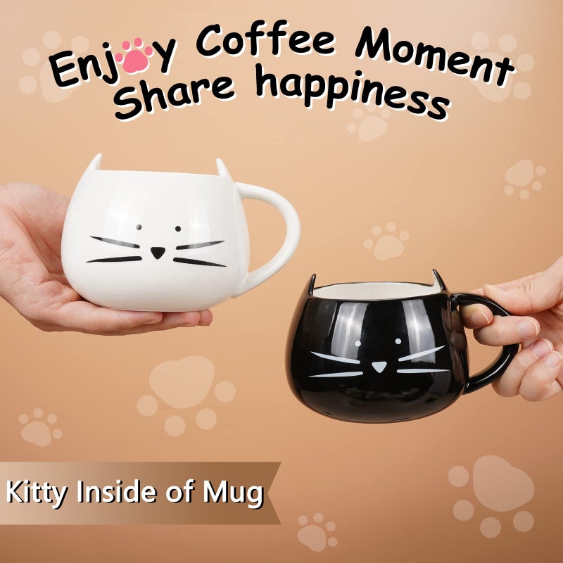 Koolkatkoo Cute Cat Coffee Mug Set for Girls Women Ceramic Kitty Tea Couple Mugs for Cat Lovers 12 oz Meow Cup Black and White - Image 4